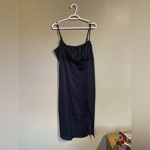 black satin midi dress